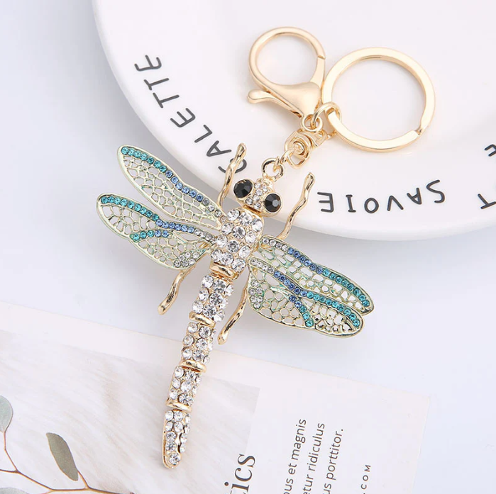 Add Bling to Your Keyring with a Blue Crystal Dragonfly keychain